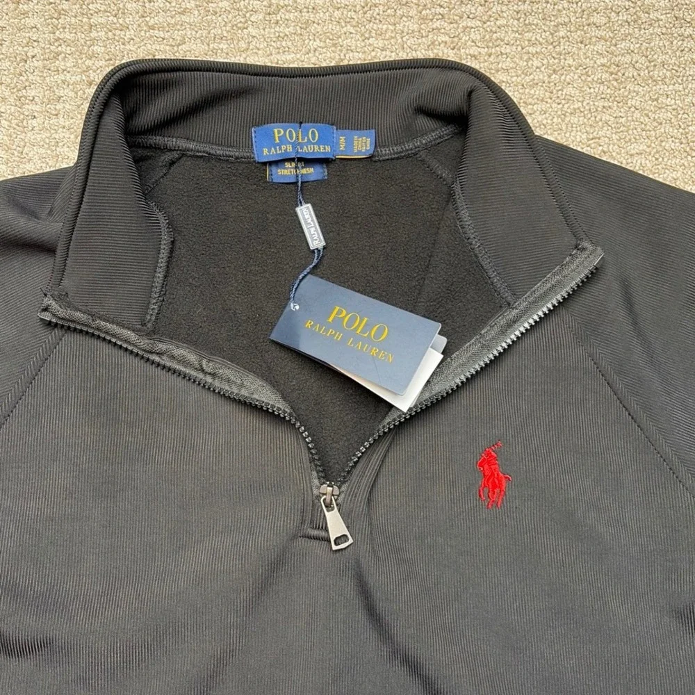 NEW Polo Ralph Lauren Mens  M Slim Fit Stretch Mesh Quarter Zip Pullover Black